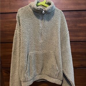 Cozy Light GreenSherpa Quarter-Zip Sweater